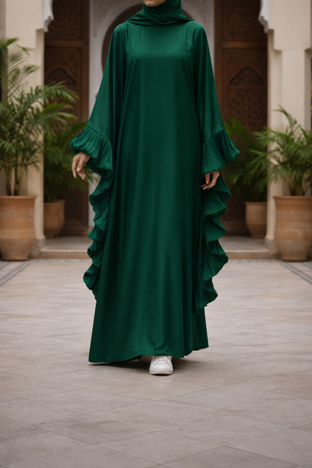 Zulaikhaa abaya- Satin kaftan with organza trimming- inner belt