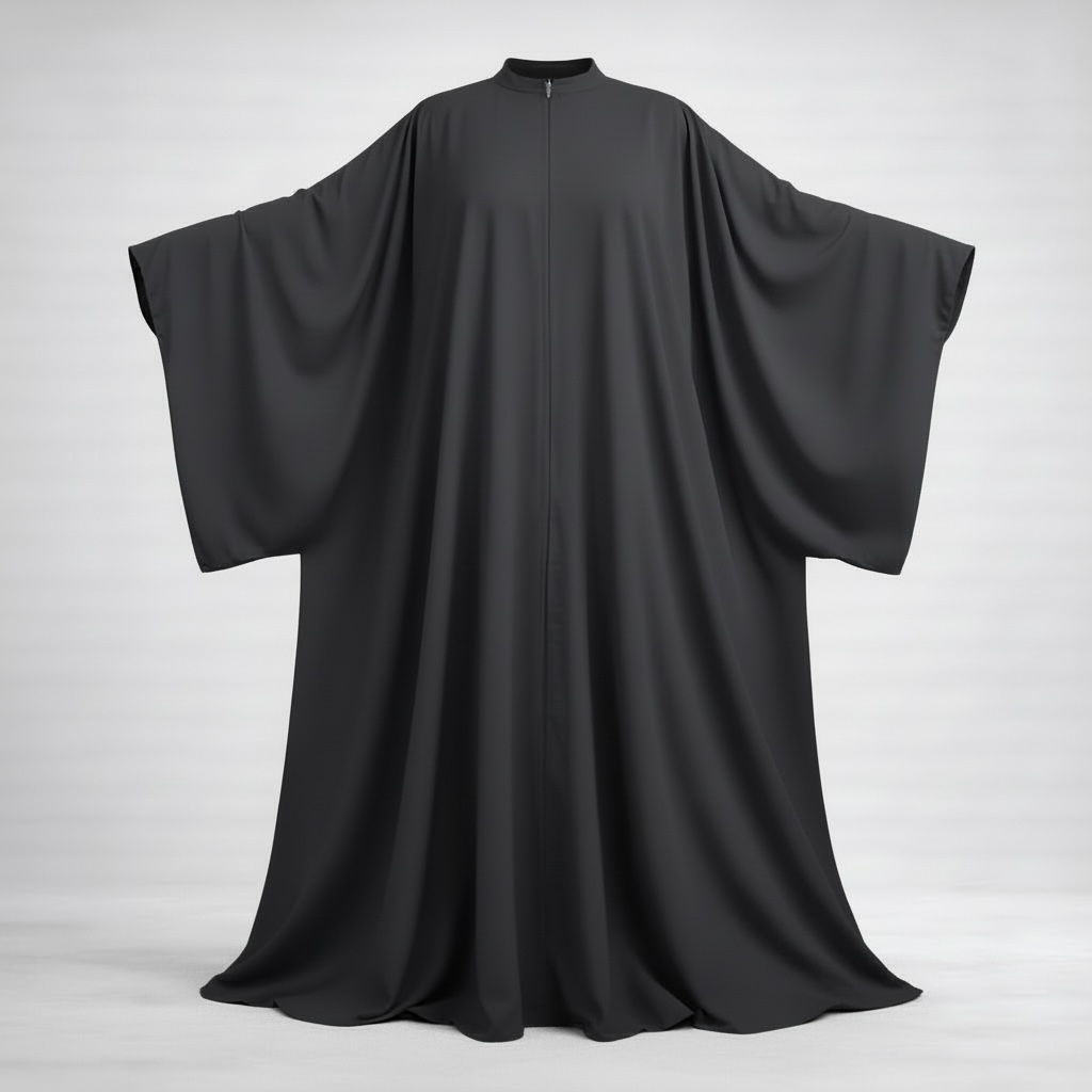 charcoal abaya wide sleeves on white background