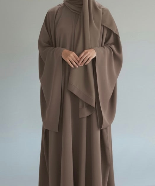 Sobha abaya- Everyday Premium Zipper Batwing Umbrella Abaya in Nidha Fabric with Wide Sleeves Hidden Neck Collar for Comfortable Wear