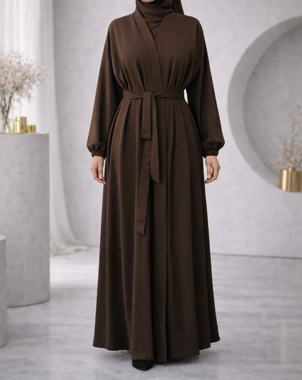 Aaliyah 1.0 abaya - Women's Open Abaya with buttons- Cuffed sleeves- Nidha fabric- sizes 52-60
