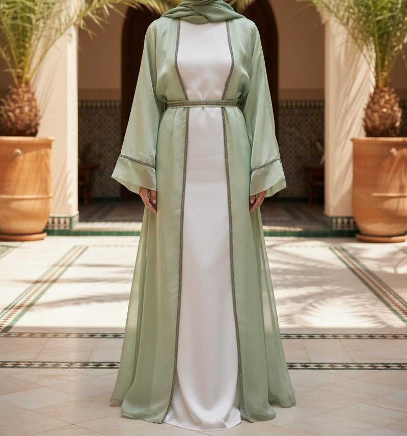 Hana abaya- Fancy 4 piece abaya set- organza silk lace