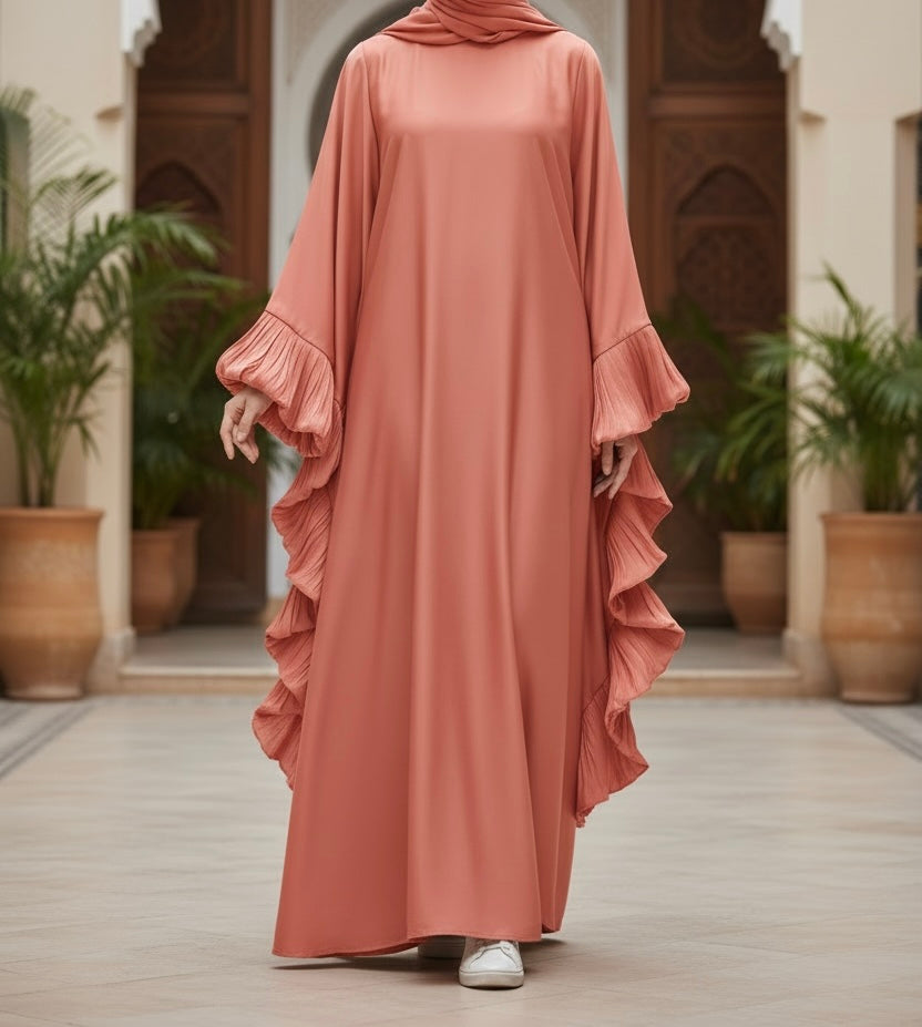 Zulaikhaa abaya- Satin kaftan with organza trimming- inner belt
