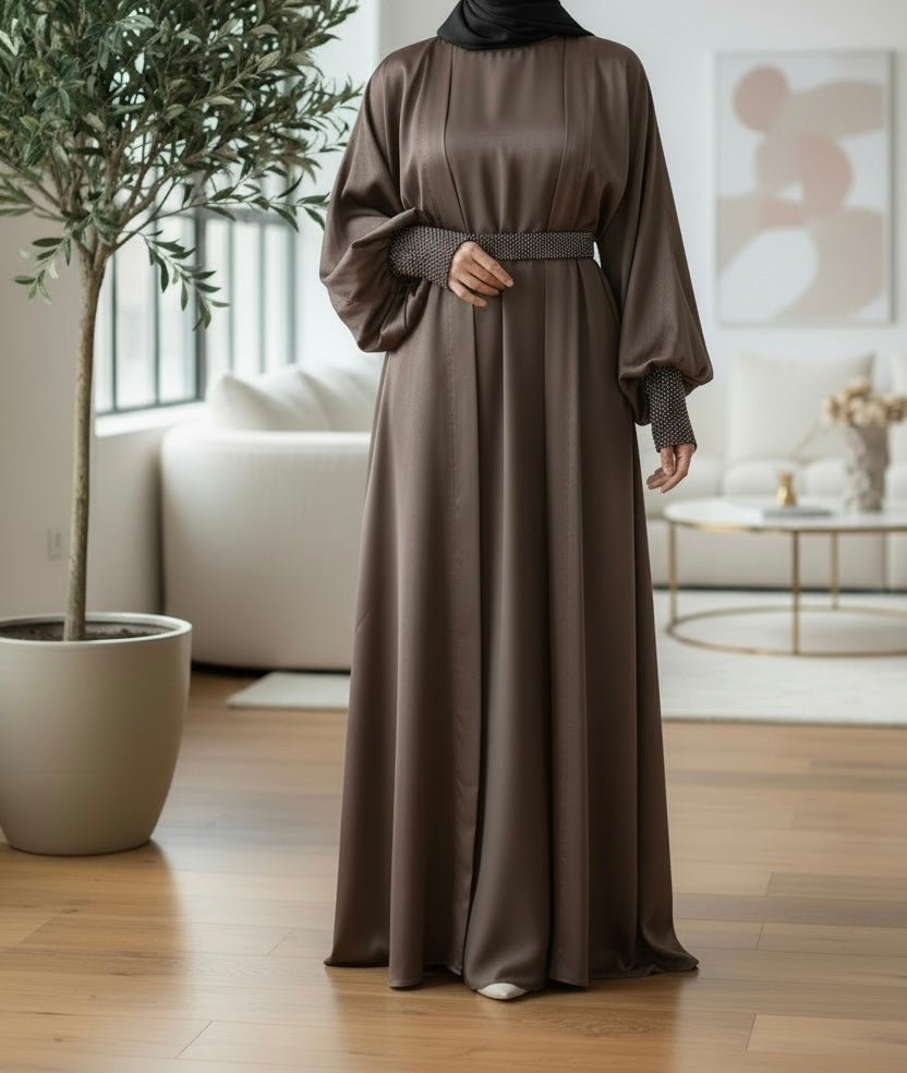 Sophia abaya- Luxury 4 piece abaya set- net lace sleeves