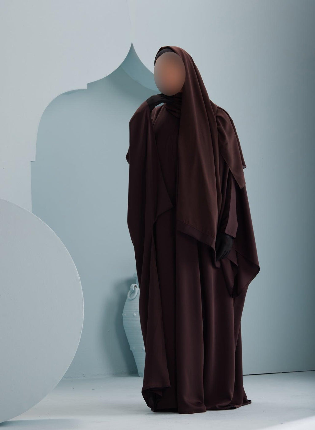 Women's Premium Batwing Abaya with Scarf in Chocolate Sobha, Thobeulxe premium everyday batwing/butterfly Chocolate abaya with a matching chiffon scarf