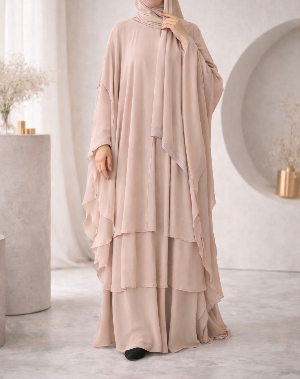 Hawaa Abaya- Premium Chiffon Farasha Abaya set