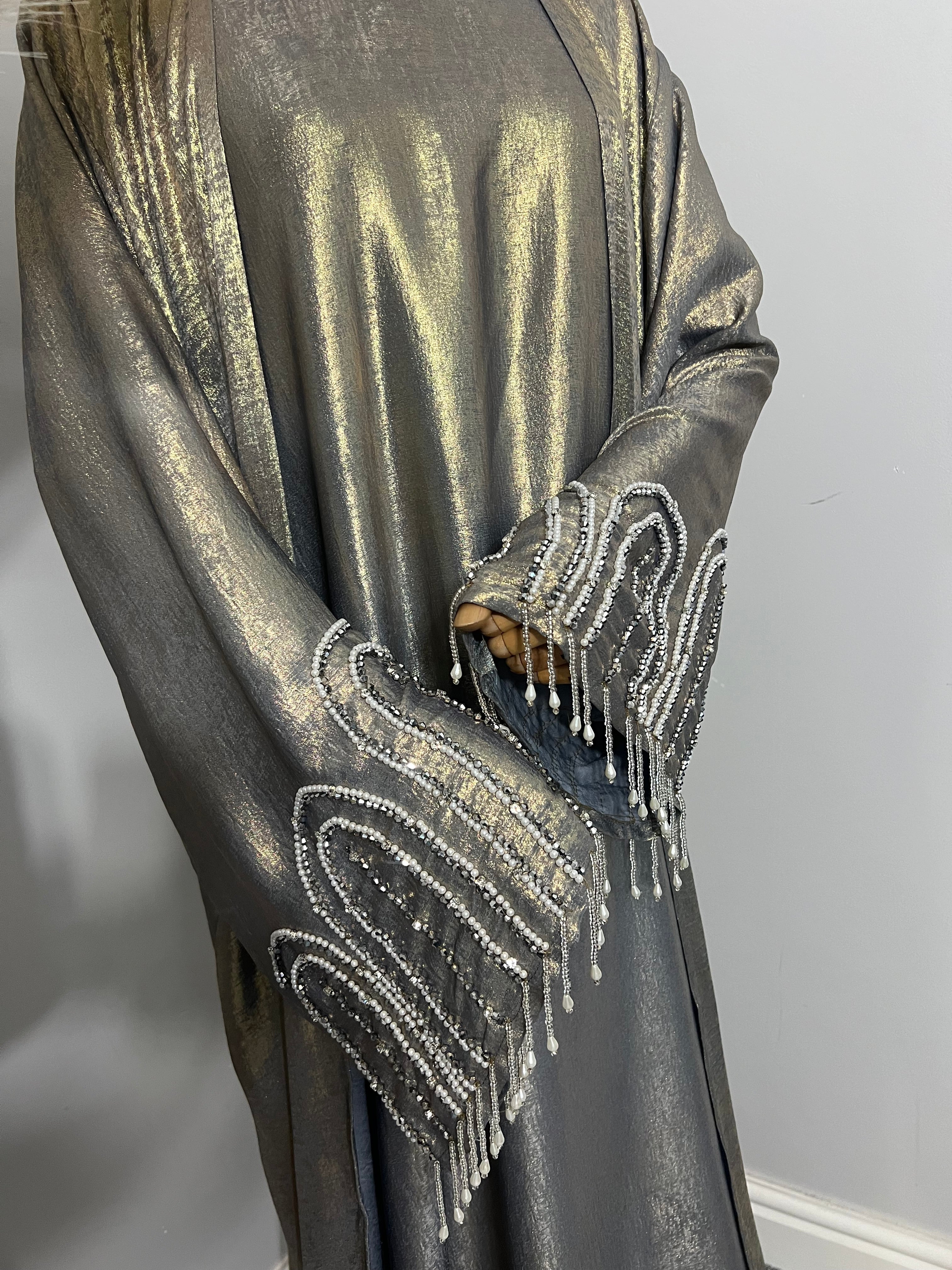 Glamorous Eid abaya, metallic shimmer fabric, modest womens clothing, islamic clothing, long abayas, abaya robe, modest dress, long dress, party dress