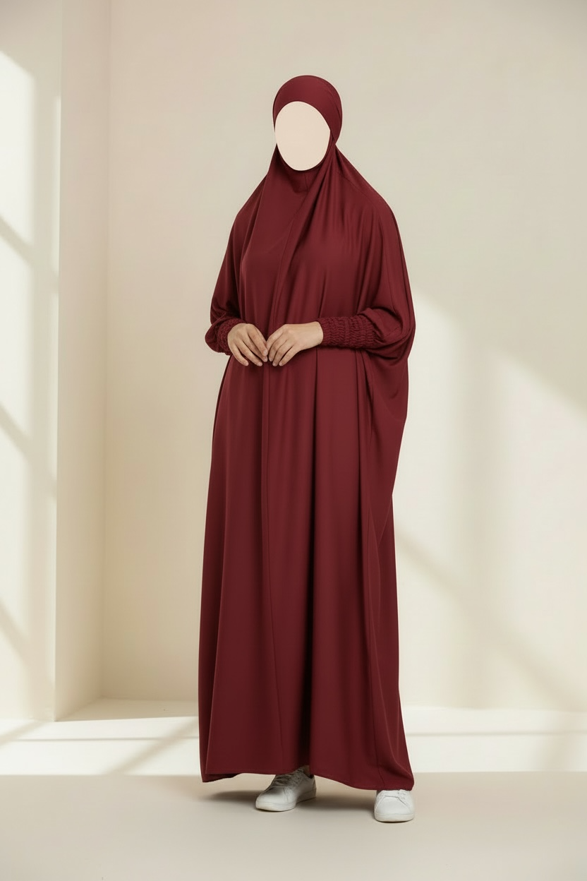 Zainab abaya- Women's Velvet Satin One Piece Jilbab with Rouched Sleeves Prayer Outfit 176cm Luxurious Fabric Batwing Cut One Size Fit