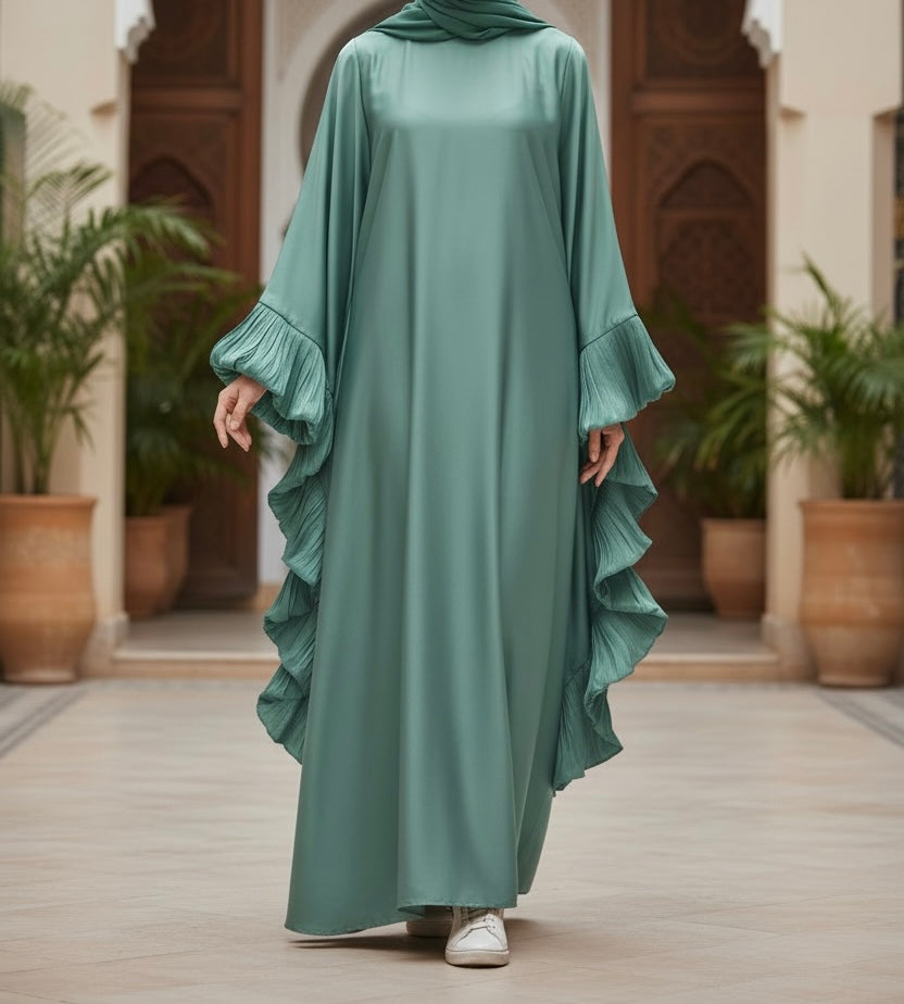 Zulaikhaa abaya- Satin kaftan with organza trimming- inner belt
