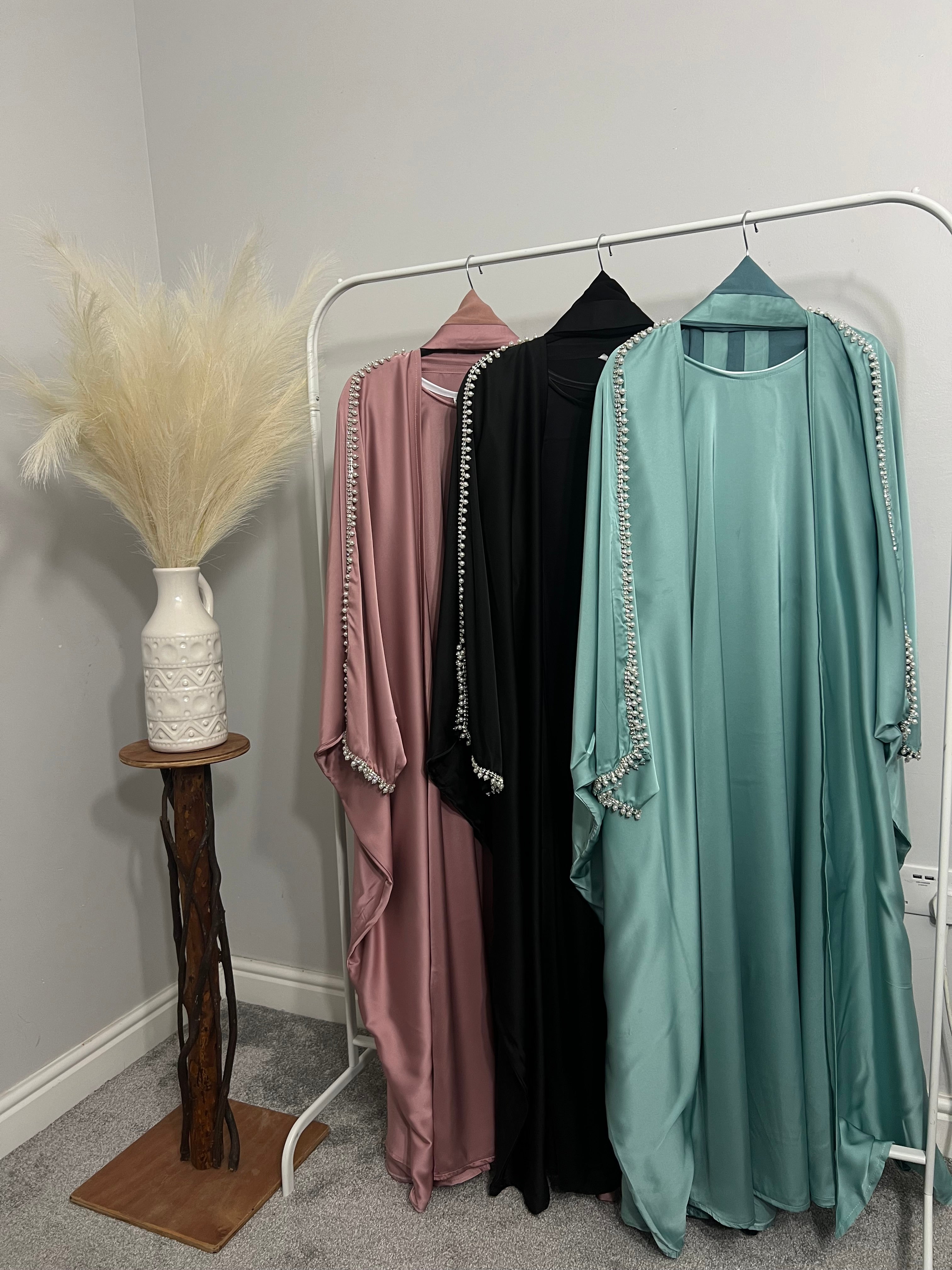 Ayza abaya- Satin beaded 4 piece abaya set