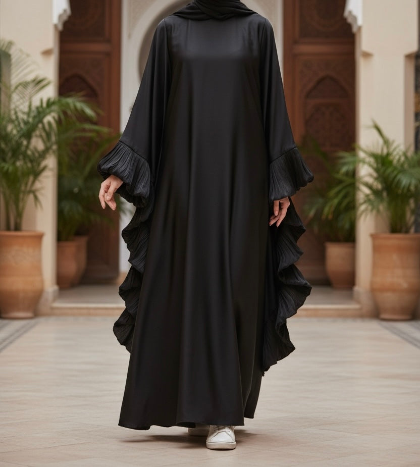 Zulaikhaa abaya- Satin kaftan with organza trimming- inner belt