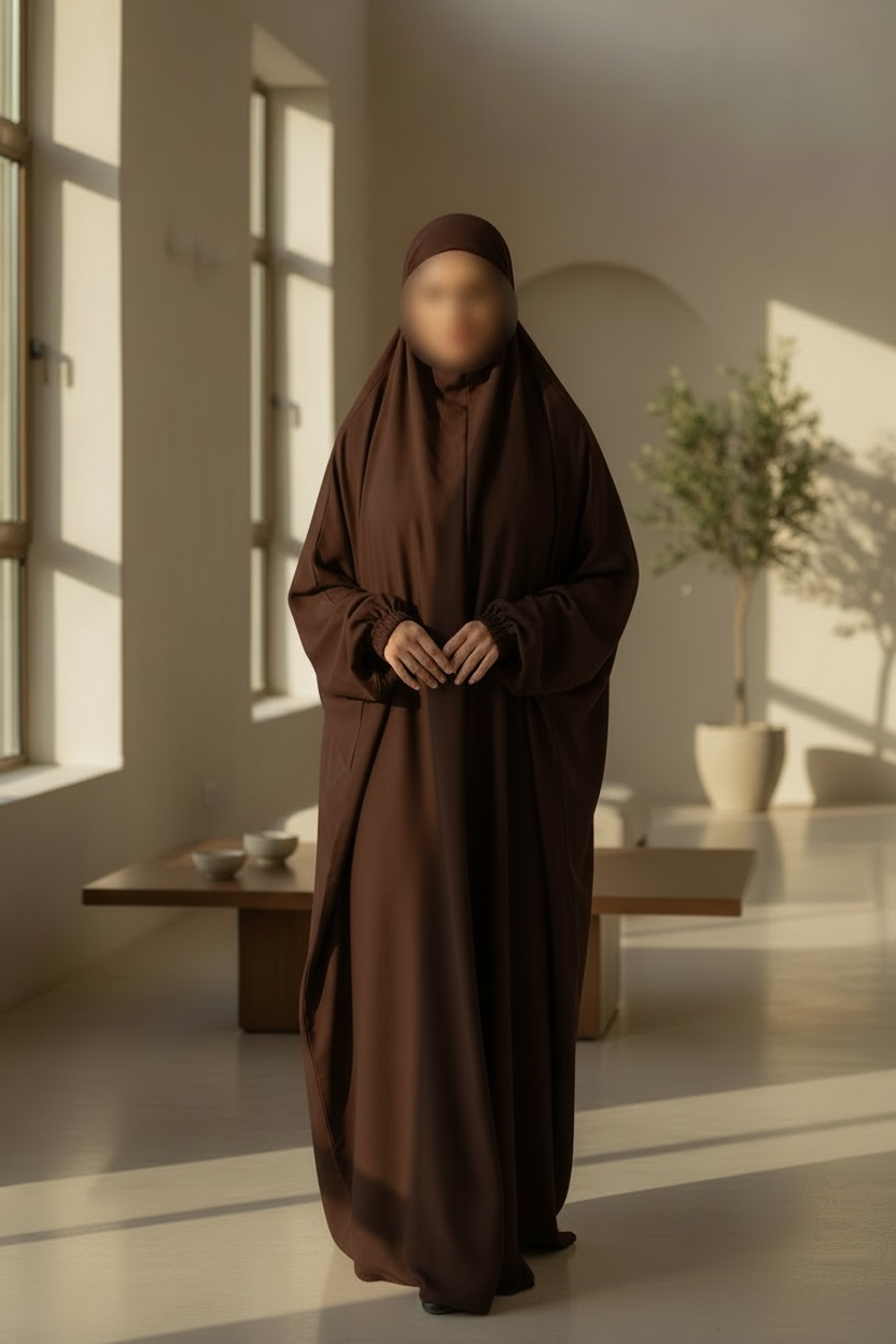 Safina abaya- One piece Jilbab with matching Niqab- Elasticated sleeves, One- Piece prayer outfit- sizes 52-60