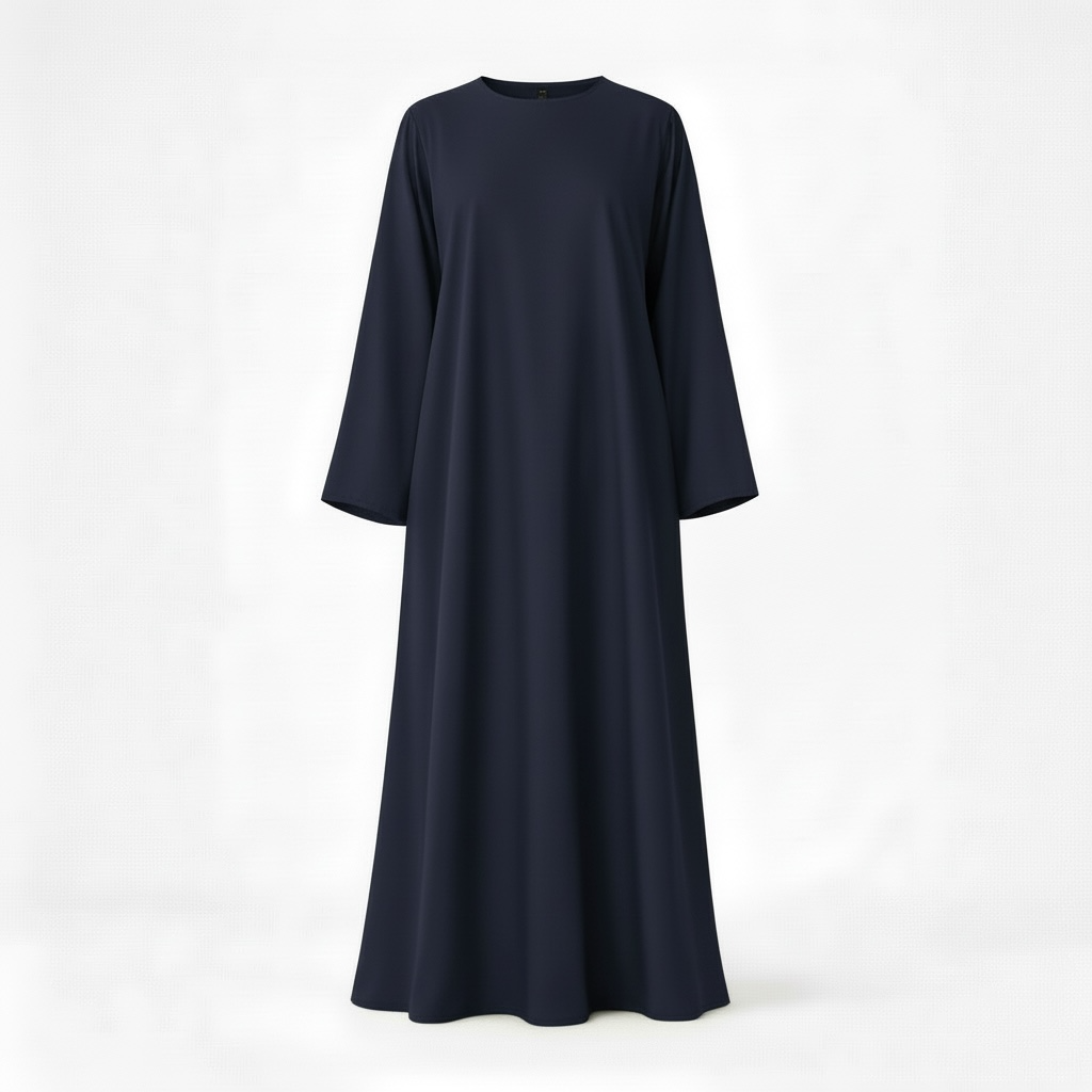 navy blue closed abaya on white background