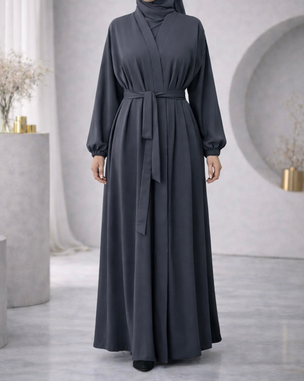 Aaliyah 1.0 abaya - Women's Open Abaya with buttons- Cuffed sleeves- Nidha fabric- sizes 52-60