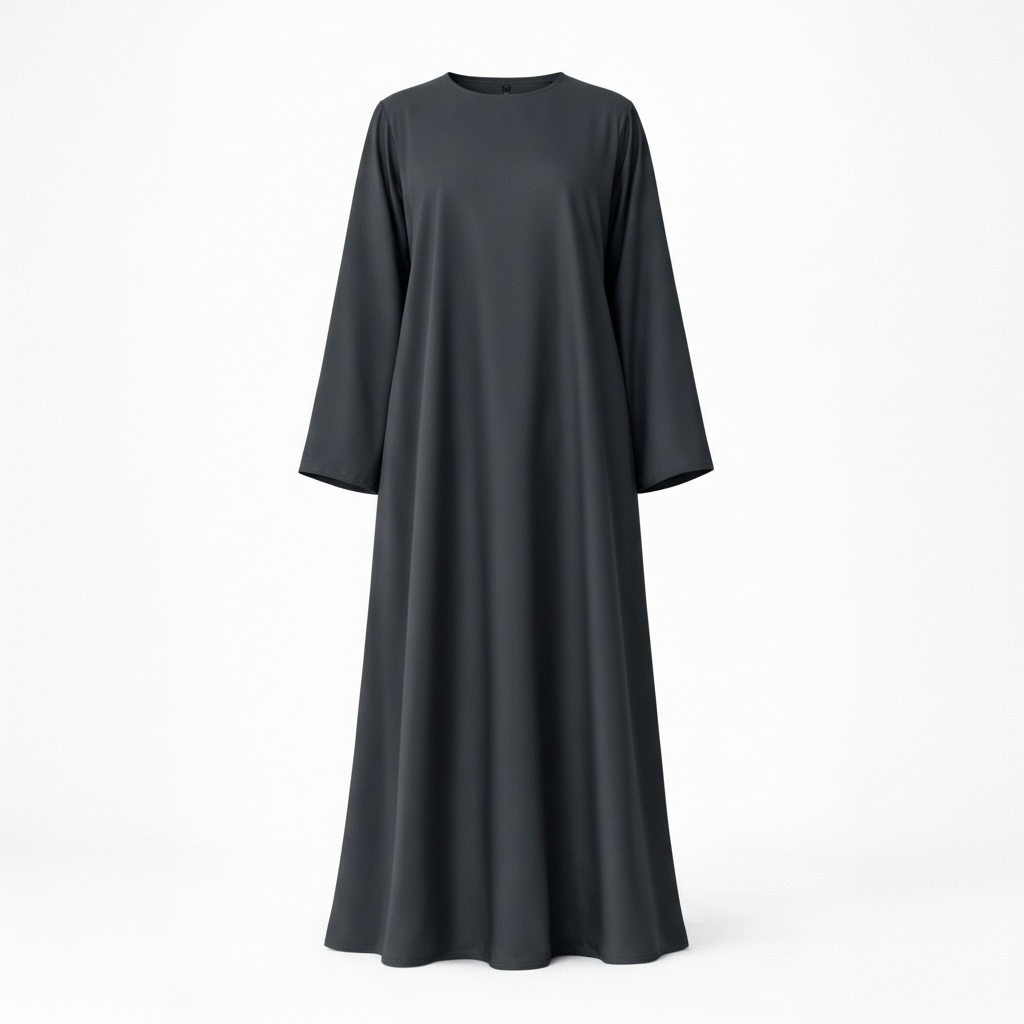 dark grey dress abaya on a white background