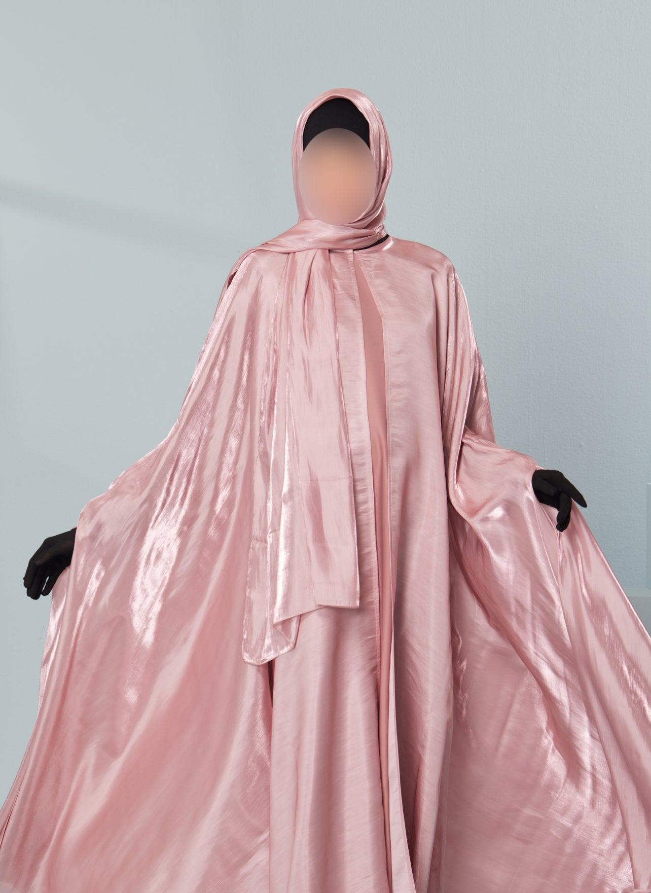 Women's Luxury Kaftan Style Abaya Set with scarf in Pink