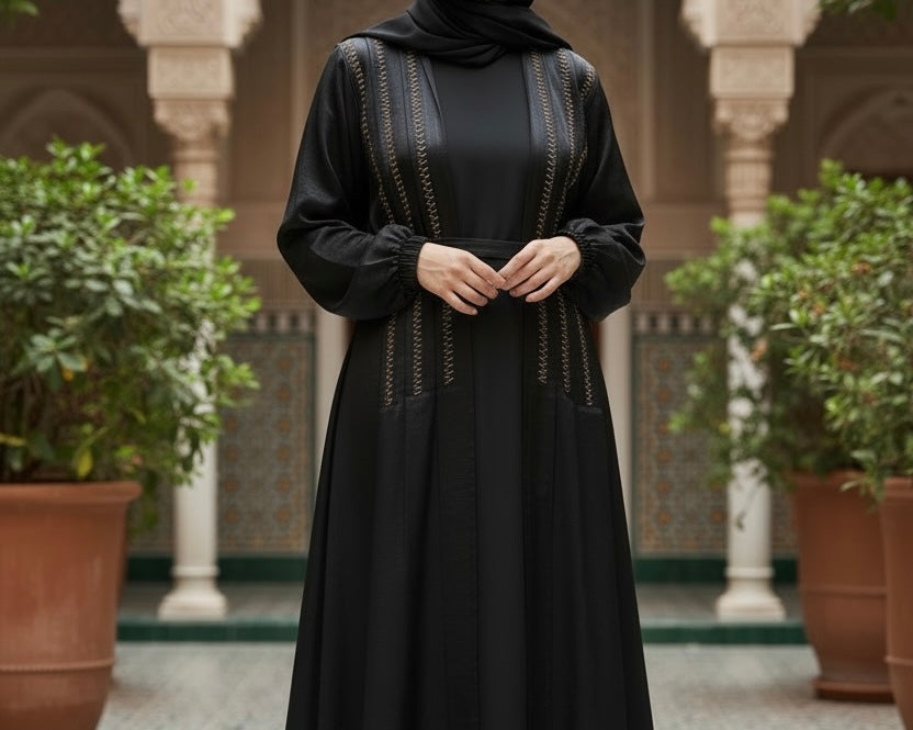 Kinza abaya- Velvet satin 4 piece abaya set