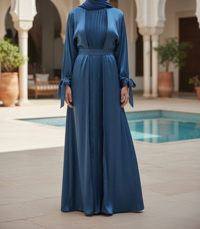 Rida abaya- Pleated organza and satin abaya set