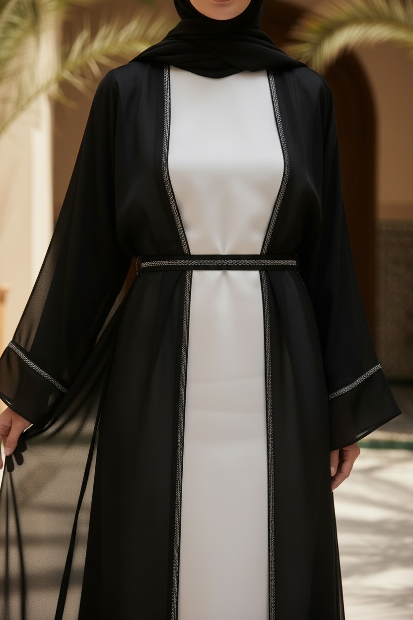 Hana abaya- Fancy 4 piece abaya set- organza silk lace