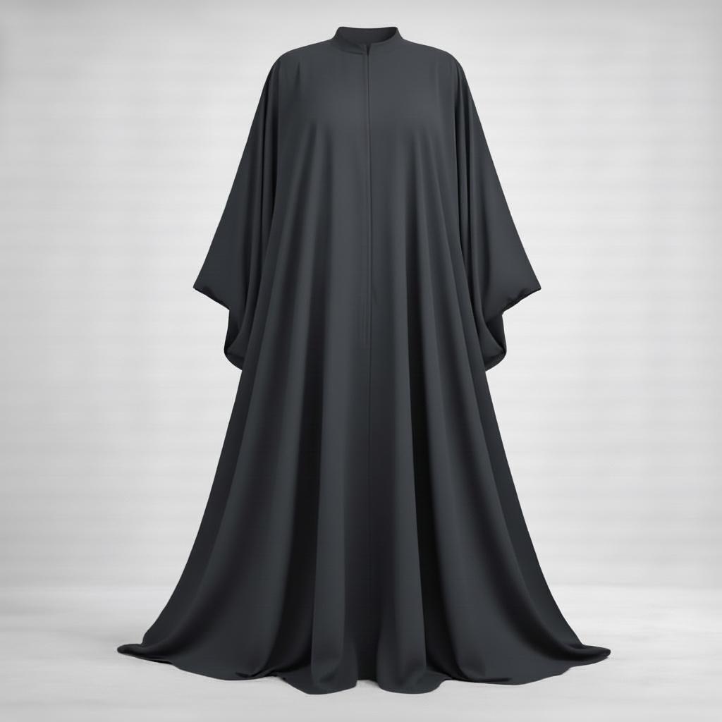 charcoal abaya on a white background