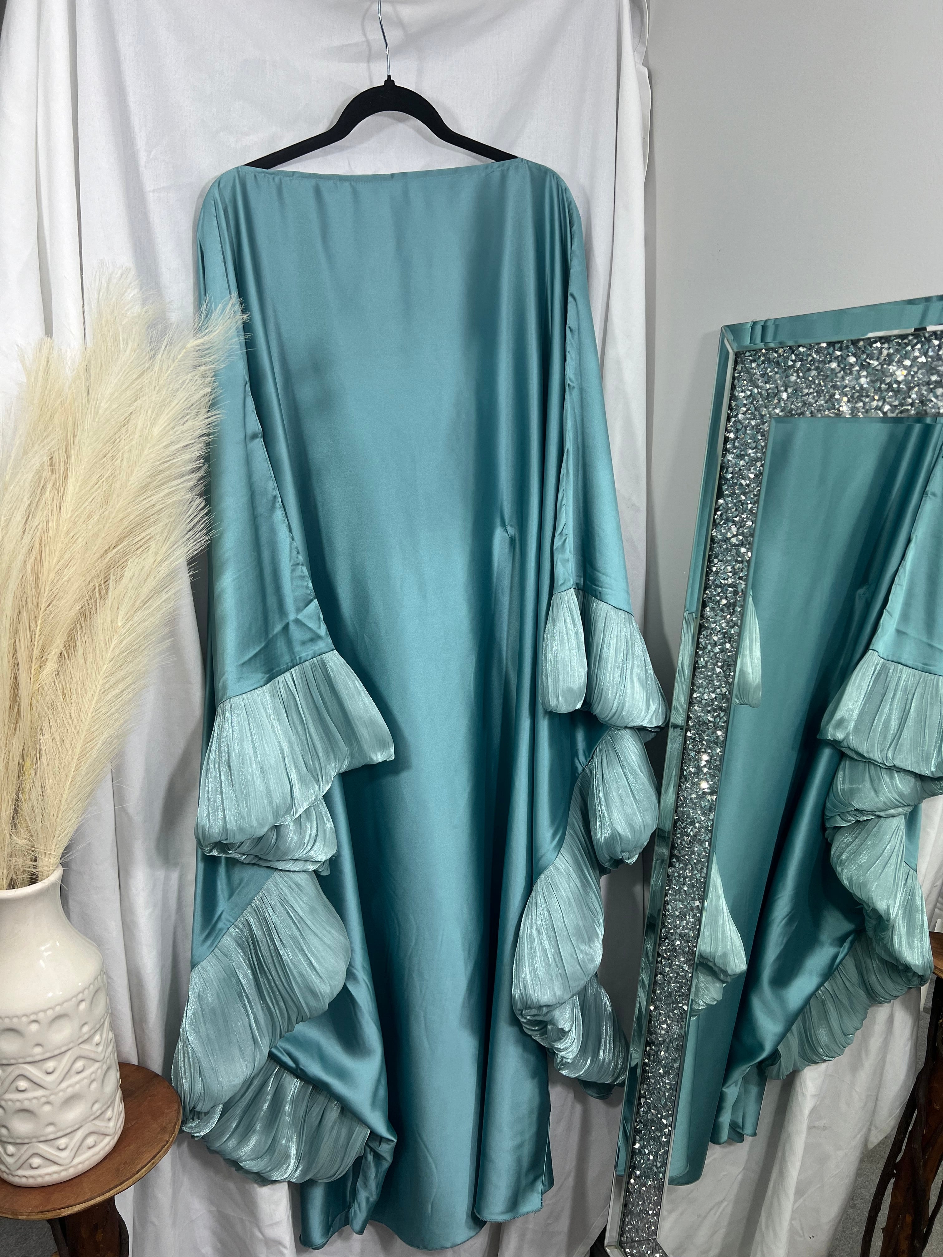 Zulaikhaa abaya- Satin kaftan with organza trimming- inner belt