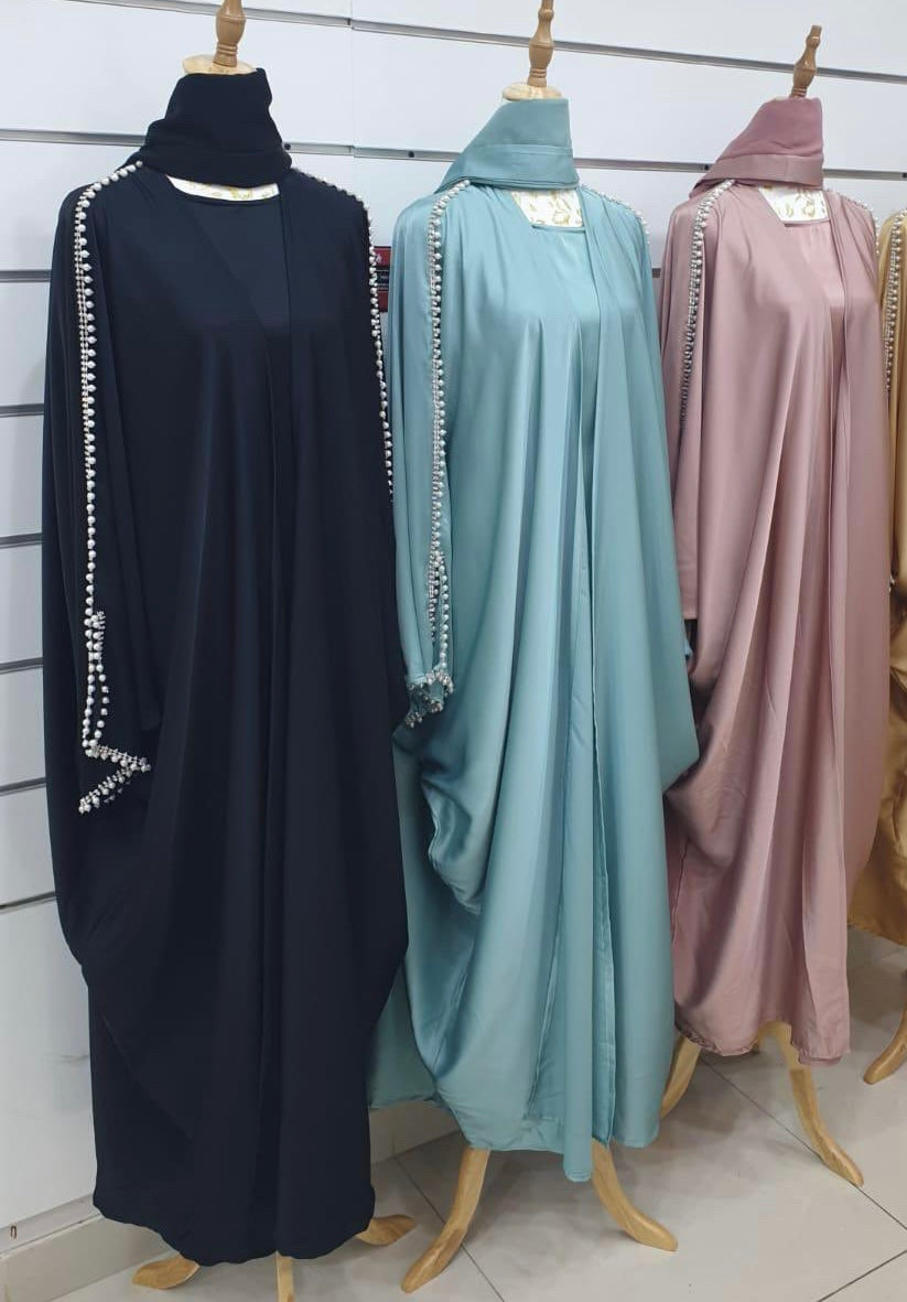 Ayza abaya- Satin beaded 4 piece abaya set