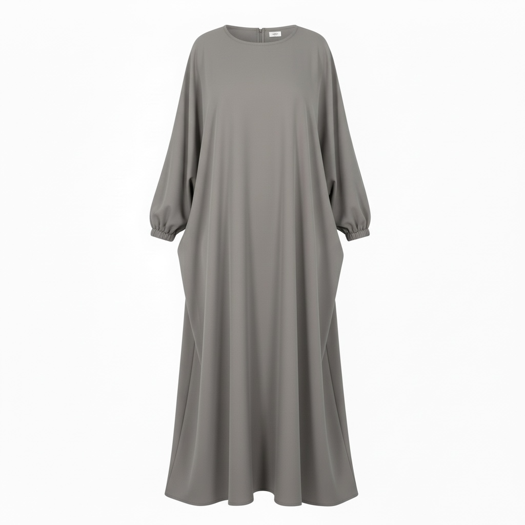 Gray long-sleeve abaya dress on a white background