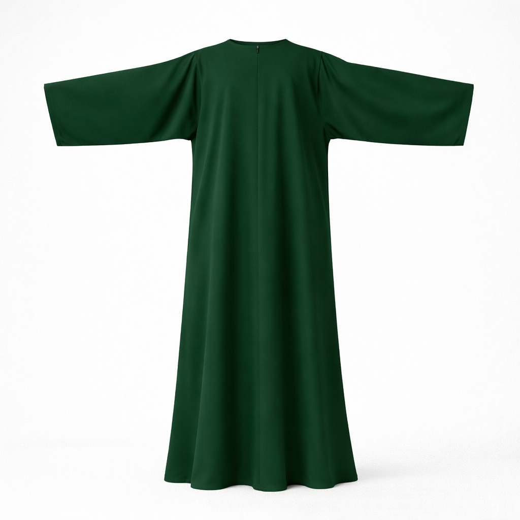 Green abaya with wide sleeves on a white background
