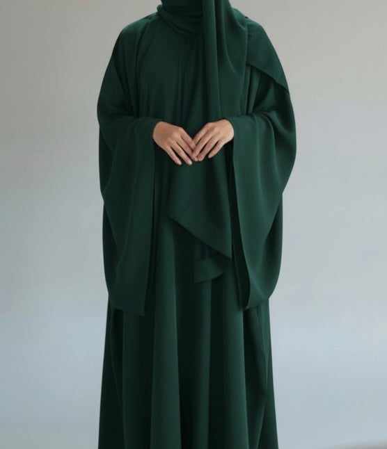 Sobha abaya- Everyday Premium Zipper Batwing Umbrella Abaya in Nidha Fabric with Wide Sleeves Hidden Neck Collar for Comfortable Wear