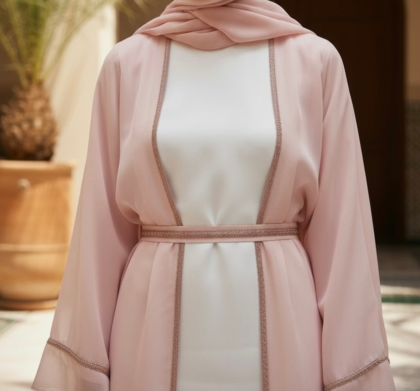 Hana abaya- Fancy 4 piece abaya set- organza silk lace