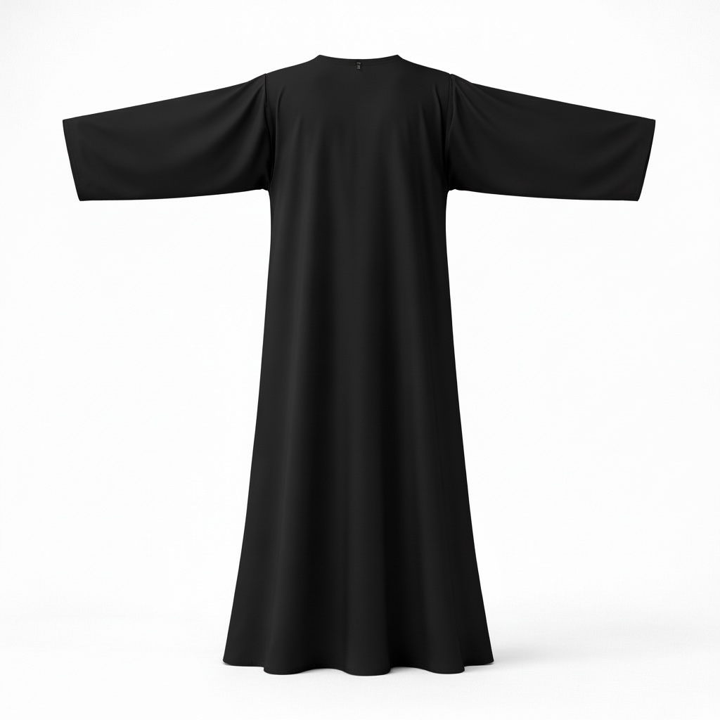 long black closed abaya on white background