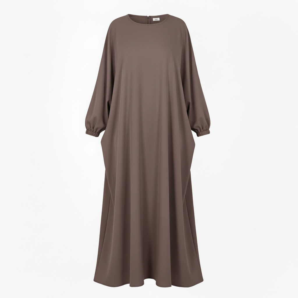 taupe long-sleeve abaya batwing on a white background