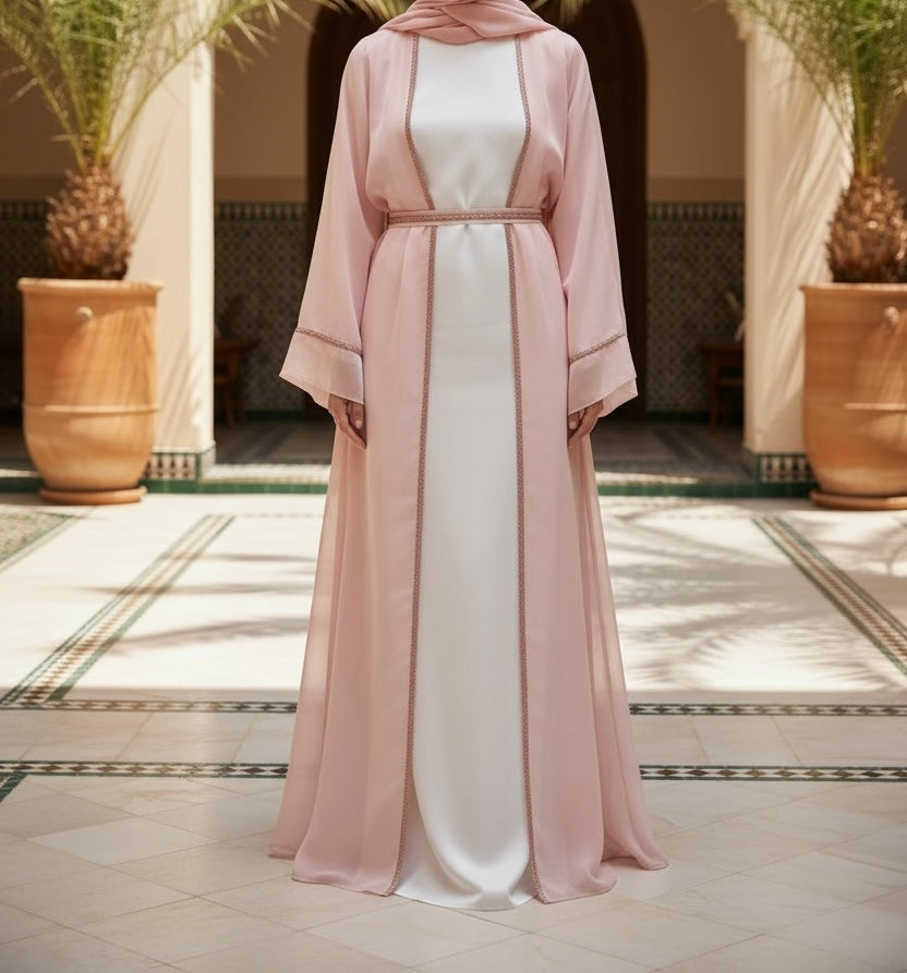 Hana abaya- Fancy 4 piece abaya set- organza silk lace