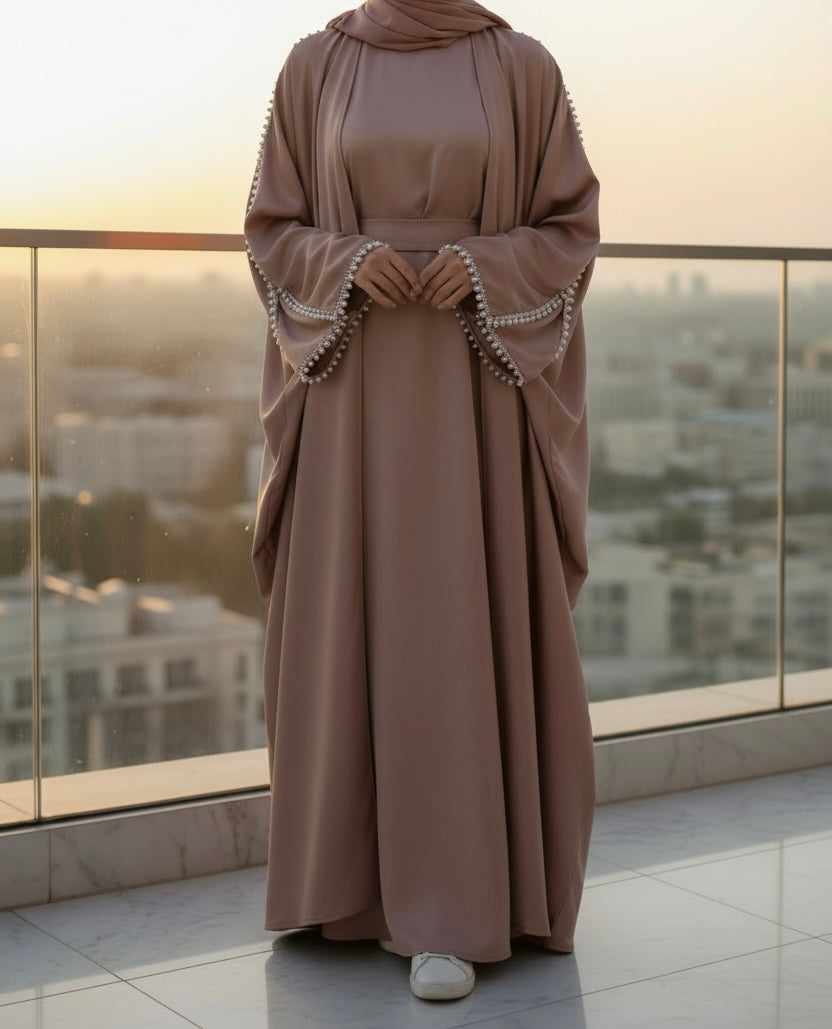 Ayza abaya- Satin beaded 4 piece abaya set