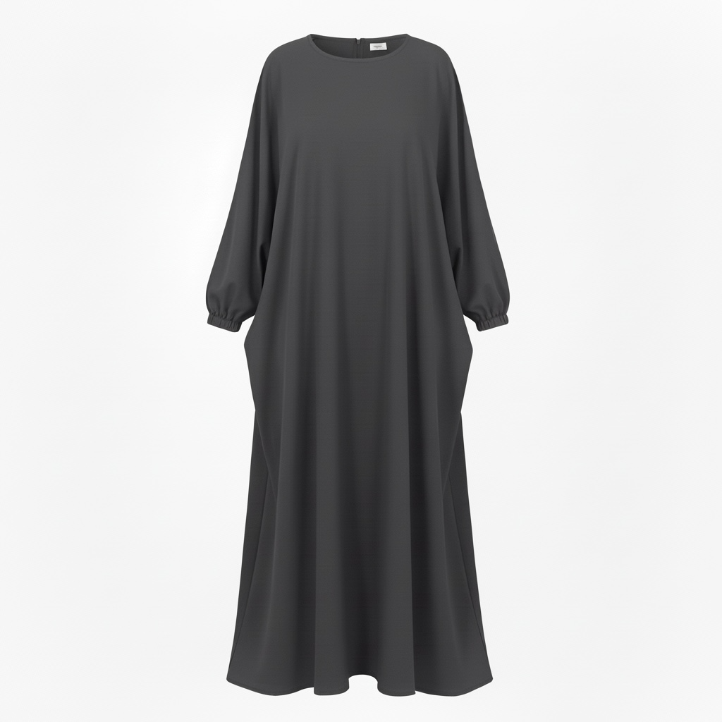 Dark gray abaya with long sleeves on a white background