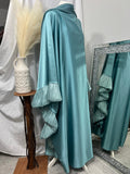 Zulaikhaa abaya- Satin kaftan with organza trimming- inner belt
