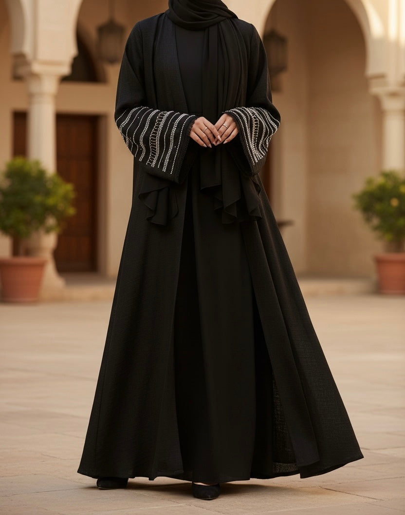 Isra abaya- Luxury hand beaded linen abaya set